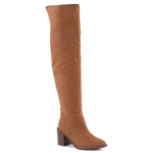 Seychelles Shoes - NEW Seychelles Paradise Cities Faux Suede Over-The-Knee Boots in Tan Sz. 6